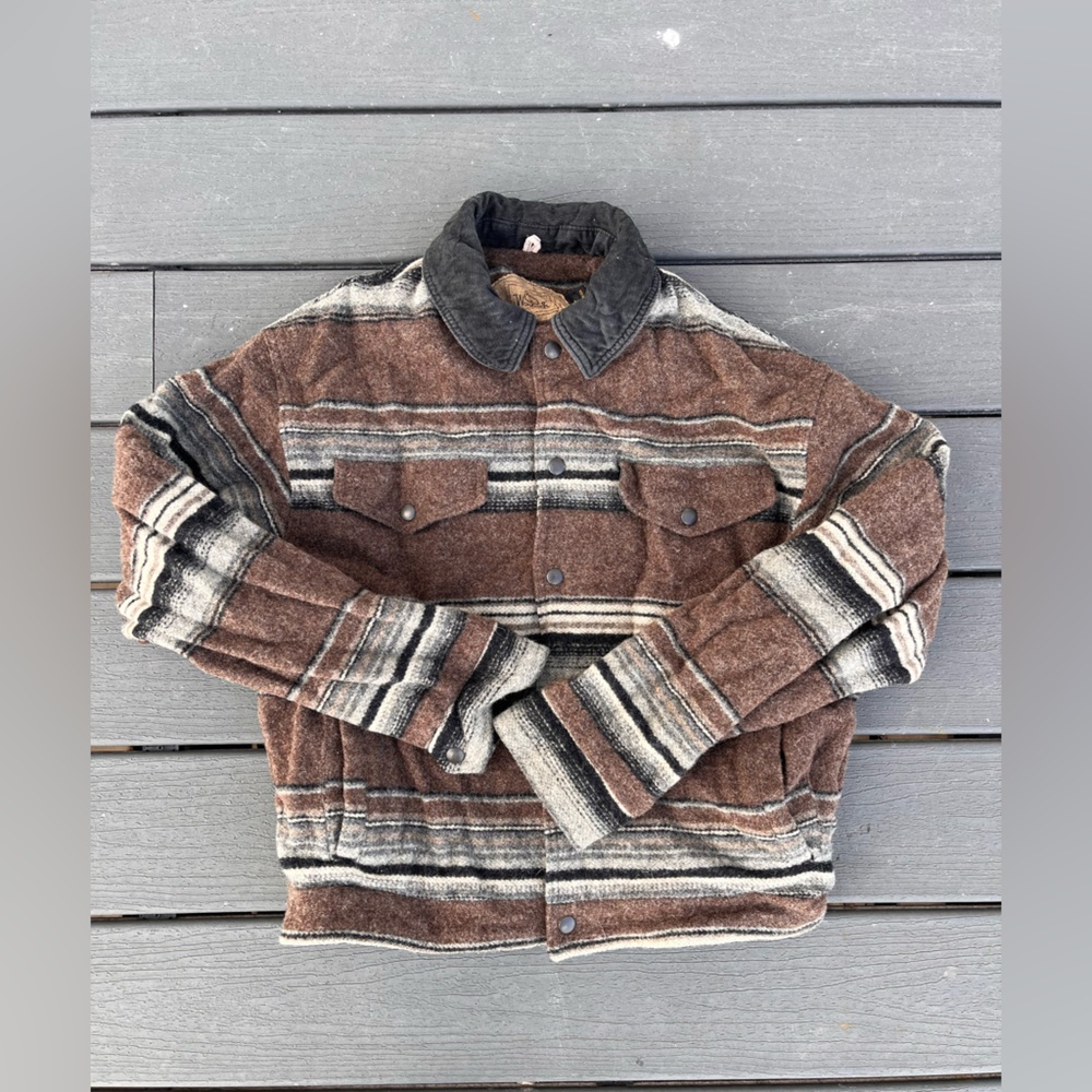 Woolrich Brown and Gray Striped Military Jacket